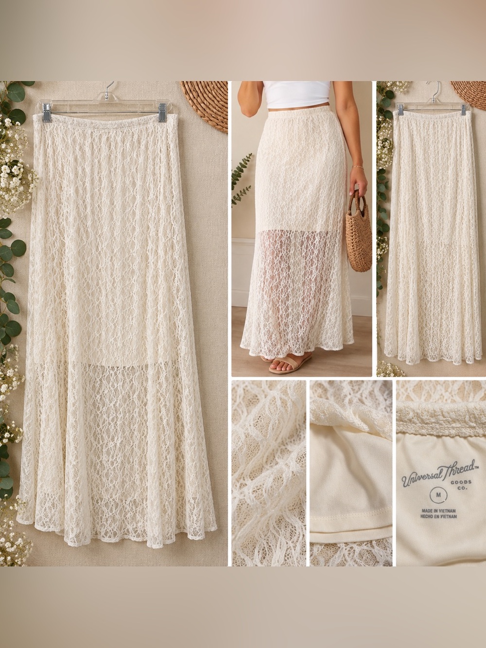Universal Thread Lace Maxi Full Skirt White Medium